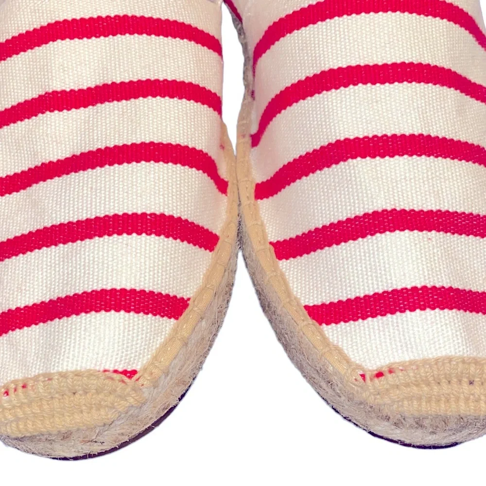 Soludos Dali Red Cream Linen Stripe Espadrilles Flats Summer NEW Womens 11
